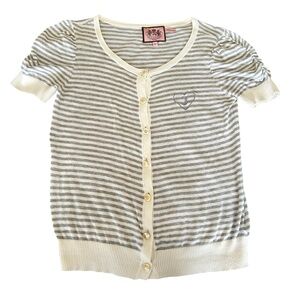 Vintage Juicy Couture Woman’s Medium White and Gray Striped Button Up Top